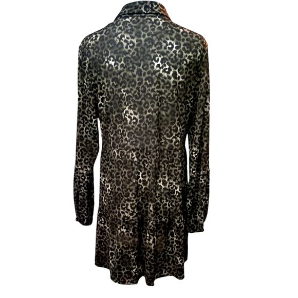 Style&Co Long Tunic Top Tiered Ruffle L Green Black Animal Print Cheetah Y2K‎ - Picture 4 of 7